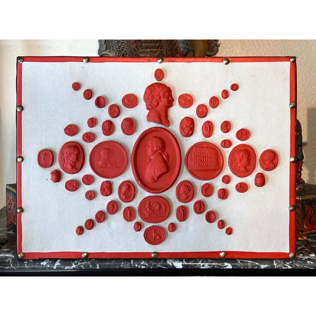 English #1013 Grand Tour Revival Neoclassical Vintage Red Plaster Cast Waxed Intaglio Arrangement For Sale - Image 3 of 11