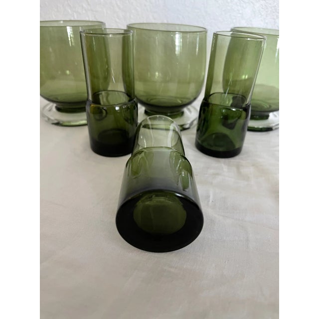 Vintage MCM Olive Green Lowball and Shot Glasses 3ea. Love these green glasses great for your bar. Green lowball glasses...