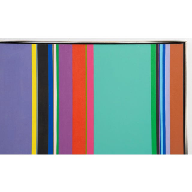 Jay Rosenblum Purple's Choice 42" X 26" Acrylic Painting Visual Stripe Motif Hard-Edge Flat Curtain Forms 1970 For Sale - Image 4 of 12