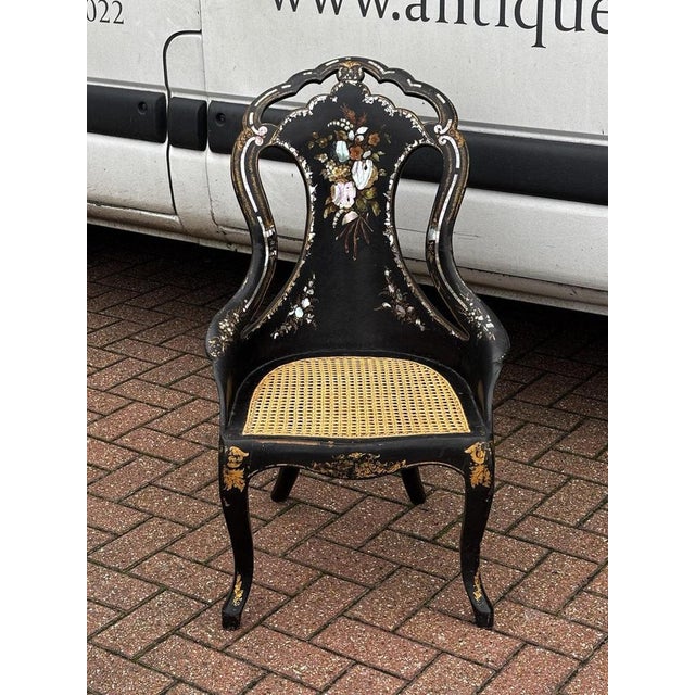 Victorian Papier-mâché Armchair. Really good shape. Sizes :- 86 cms tall, 53 cms wide, 35 cms seat height In used...