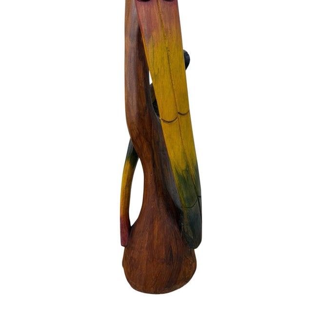 Vintage Folk Art Wood Sculpture Parrot Hand Carved & Painted 41” For Sale - Image 10 of 12