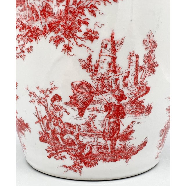 Ceramic Vintage Red Transfer Ware Ceramic Cachepot Planter - European Pastoral Scene, Cottagecore, Grandmillennial For Sale - Image 7 of 13