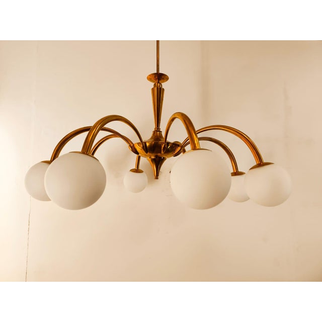 8-Light Brass Chandelier with Glass Spheres For Sale - Image 15 of 18