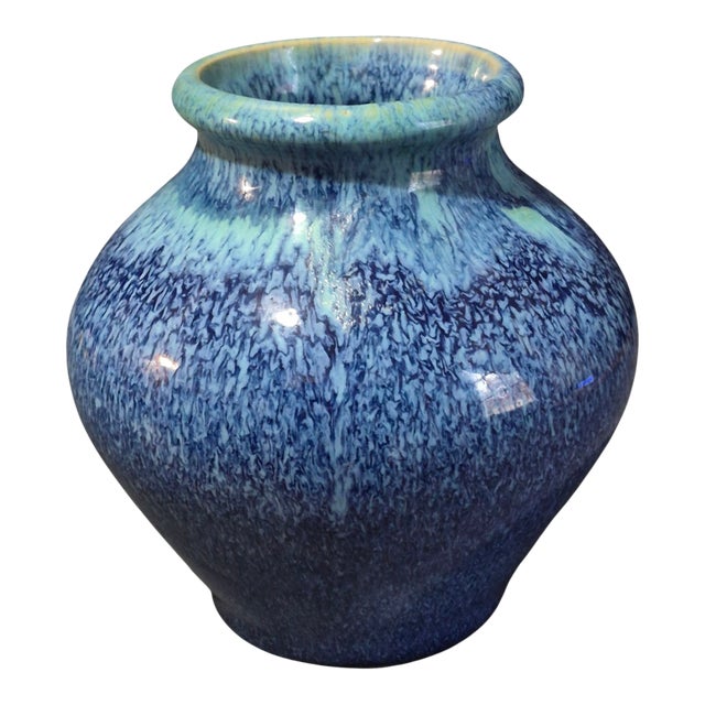 Vintage Mid Century Modern Art Pottery Blue Glazed Vase For Sale