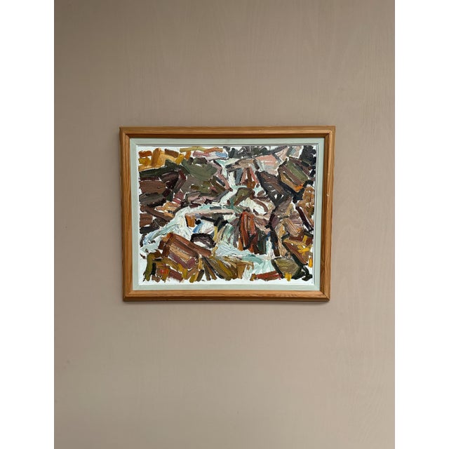 Original Swedish Oil on Canvas – Waterfall – Olle Blomberg – Signed & Dated 1972 – 57 × 45 cm (22.4" × 17.7") / Framed 67...