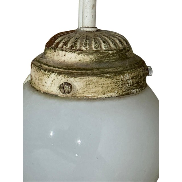 Traditional Vintage Tole Style Milk Glass Globe Metal Painted Wall Sconce For Sale - Image 3 of 7