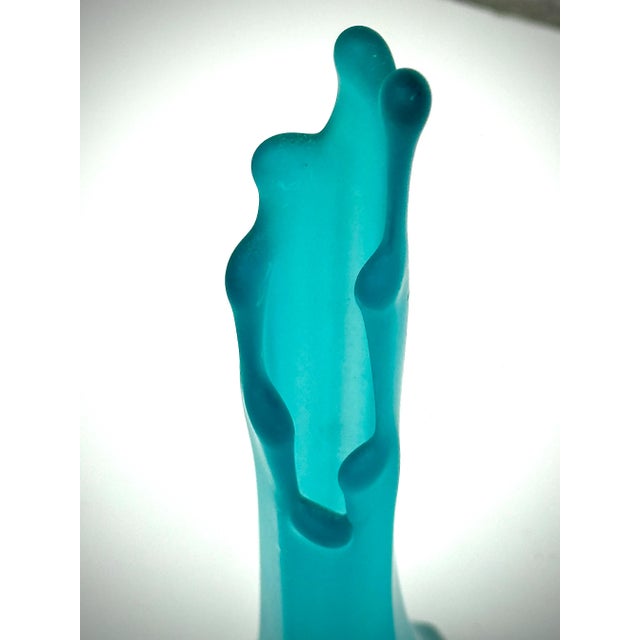 Mid-Century Modern 1950s Vintage Vase -Mid Century Turquoise/ Cerulean Blue Frosted (Sea Glass) Tall Vase For Sale - Image 3 of 8