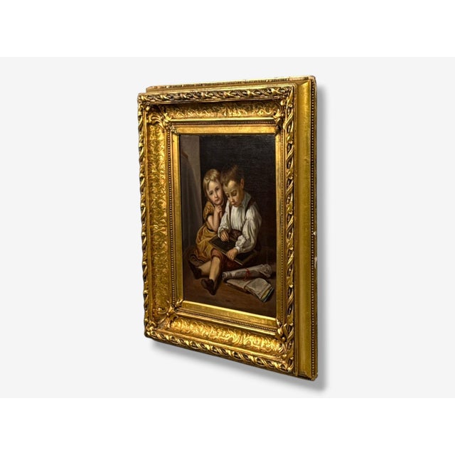 Continental School, Children at Their Lessons, Oil on Canvas, Europe, 19th C. For Sale - Image 4 of 14