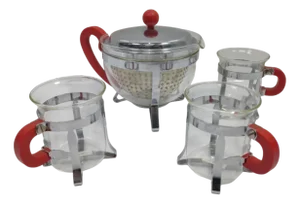 Vintage Teapot and Mug Set, 1980s, Denmark, Set of 4