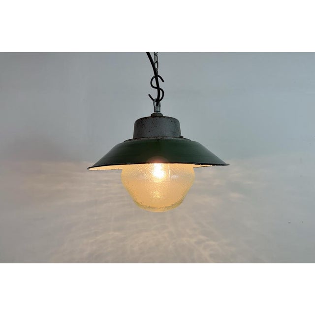 Industrial Green Enamel and Cast Iron Pendant Light, 1960s For Sale - Image 10 of 16
