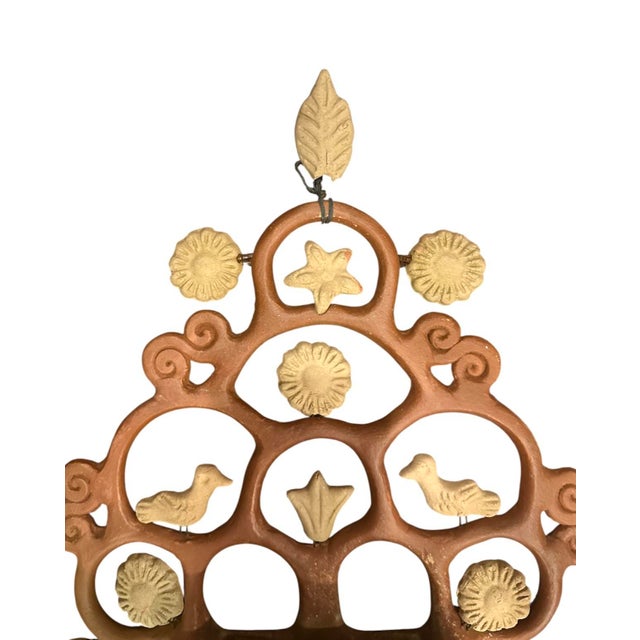 Late 20th Century Vintage Mexican Clay Tree of Life Folk Art Terracotta Pottery Wall Pocket / Planter / Scullture With Leaves, Birds, & Flowers For Sale - Image 5 of 7