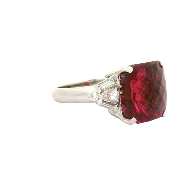 Early 21st Century 8.95 Carat Fantasy-Cut Pink Tourmaline Diamond Platinum Ring, Size 7 For Sale - Image 5 of 6