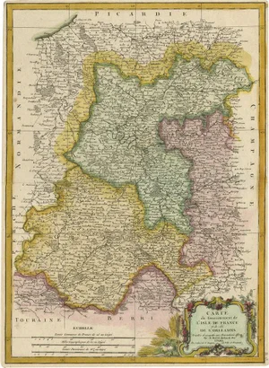 Decorative Map of the French Regions of Isle De France and Orleans, 1780