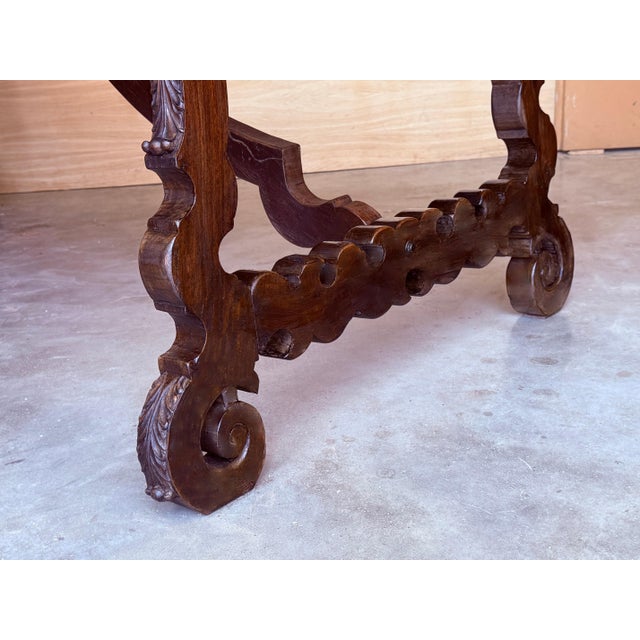 18th Large Spanish Dining or Desk Table with Carved Legs and Iron Stretcher For Sale - Image 14 of 18