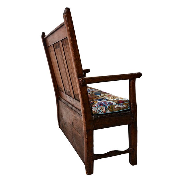 Not Yet Made - Made To Order 19th Century Wood Bench with Schumacher Zanzibar Linen Print Cushion For Sale - Image 5 of 13