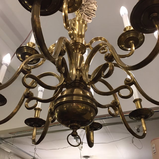 Ethan Allen Twelve-Light Brass Chandelier | Chairish