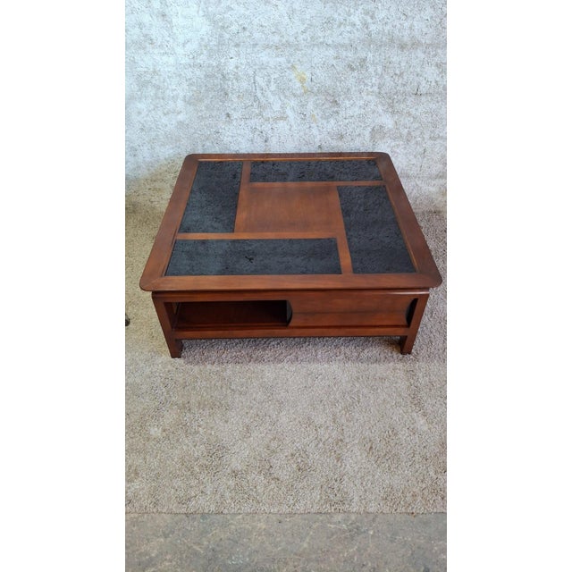 1990s Square Coffee Table in Wood with Black Glass Top, 1990s For Sale - Image 5 of 13