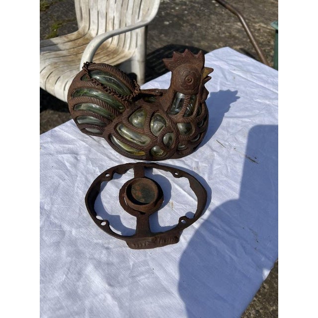 Cast Iron and Green Bubble Glass Tealight Holder For Sale - Image 4 of 9