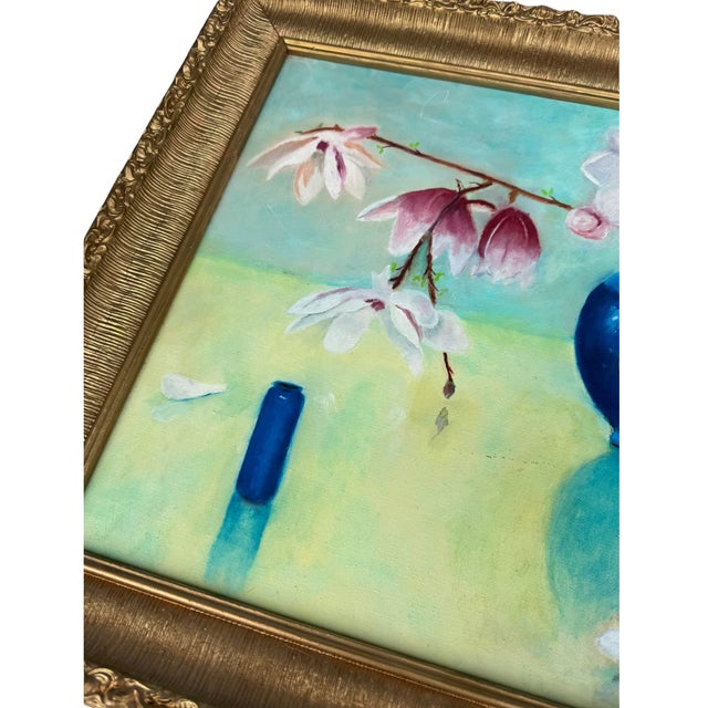 1960s Vintage Oil Painting Floral Still Life Orchids in Vase For Sale - Image 5 of 8