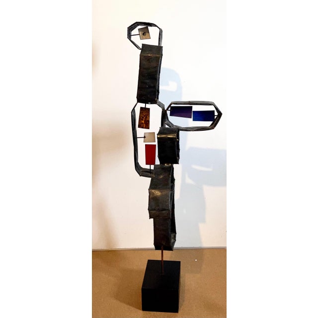 Italian Mid Century Mod Large Brutalist Welded Copper Enamel Sculpture Wood Base, c.1950's For Sale - Image 10 of 14