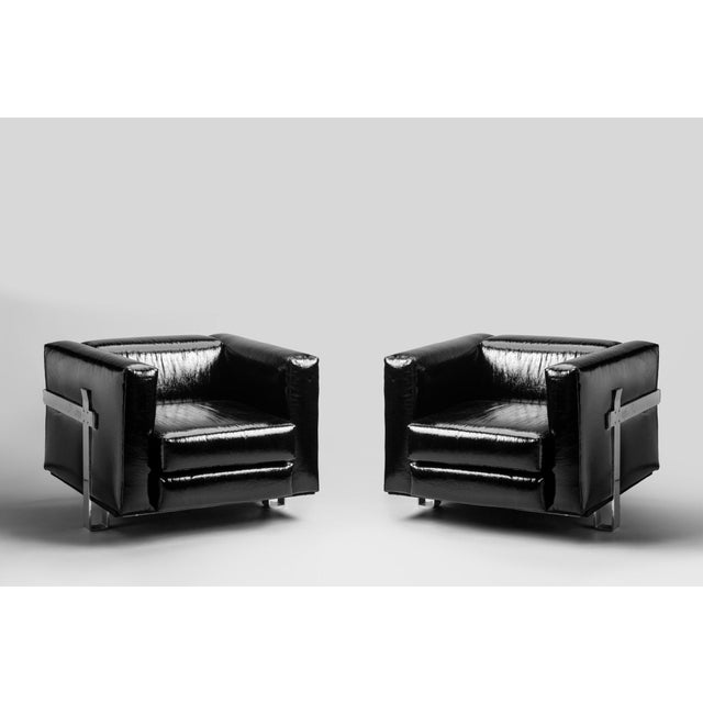 Italian Club Chairs in Black Vinyl and Steel by Luigi Caccia Dominioni for Azucena, 1960s, Set of 2 For Sale - Image 13 of 13