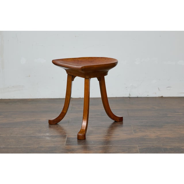English English Walnut Thebes Stool With Tripod Base, Turn of the Century, Attributed to Liberty & Co. For Sale - Image 3 of 10
