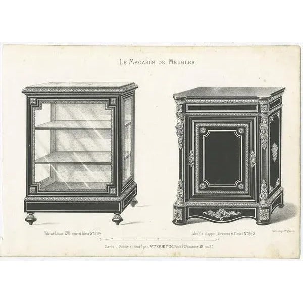 Quetin, Furniture Illustrations of Buffets and a Vitrine, Prints, Set of 3 For Sale - Image 4 of 5