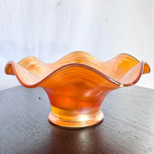 American Fenton Marigold Carnival Glass Bowl in the "Blackberry Spray" Pattern For Sale - Image 3 of 5