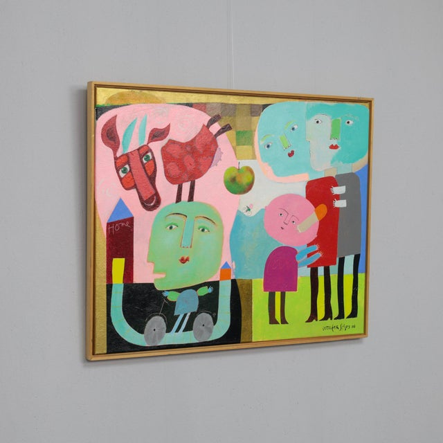 A vibrant and poetic painting by dutch artist wouter stips, created in 2006. The composition unfolds as a whimsical...