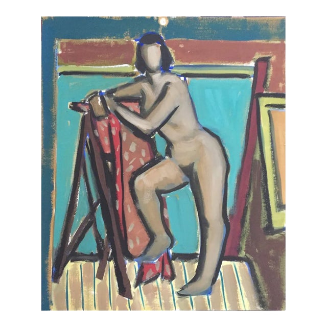 1950s Modernist Leaning Figurative Nude Gouache Painting For Sale