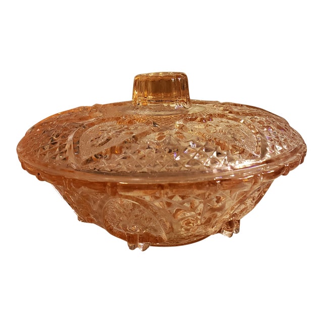 MidCentury Pink Depression Glass Footed & Marked Kig Candy Dish W