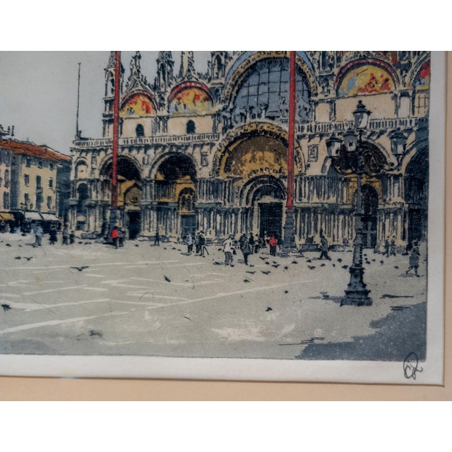 20th Century Colored Aquatint Etching of St. Mark's Square Venice, Signed For Sale - Image 11 of 14