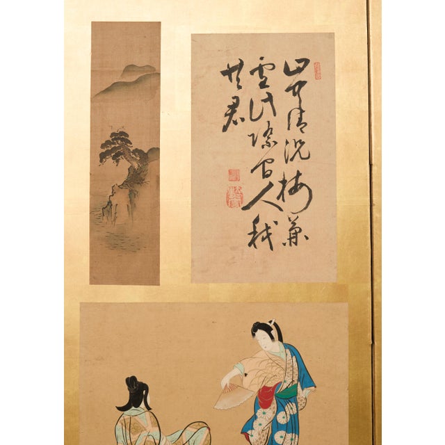 Pair Japanese Edo Six Panel Harimaze Decoupage Screens For Sale - Image 13 of 18