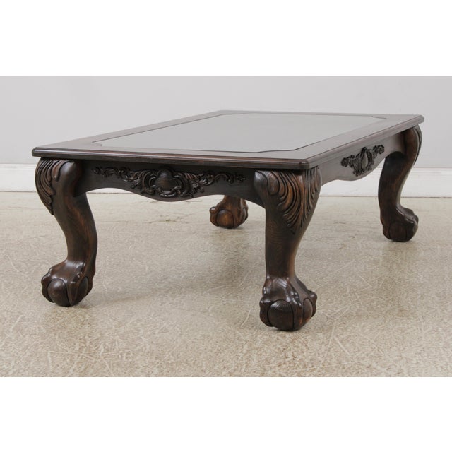 Large Clawfoot Glass Top Coffee Cocktail Table For Sale In Philadelphia - Image 6 of 16