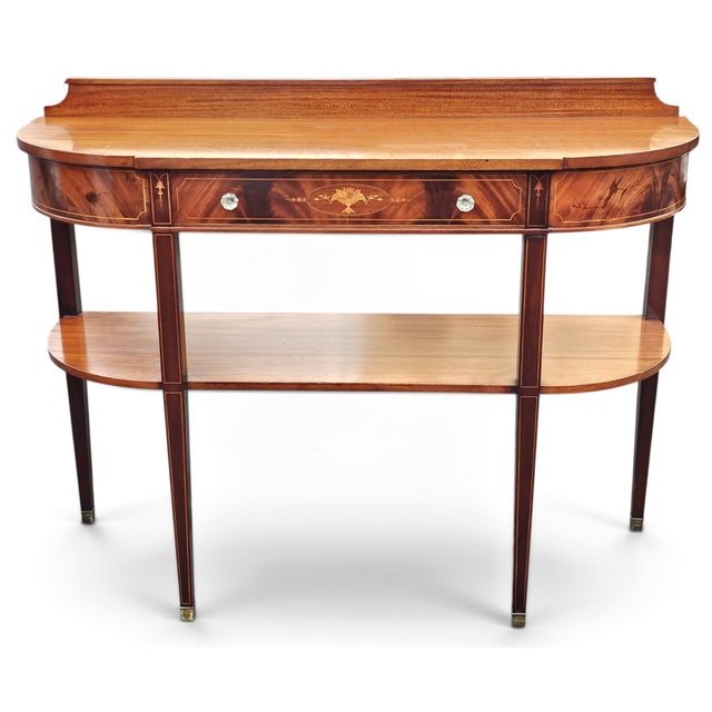Davenport A. H. Davenport and Co. Mahogany and Satinwood Inlaid Two-Tier High Console Table, Circa 1890s For Sale - Image 4 of 17