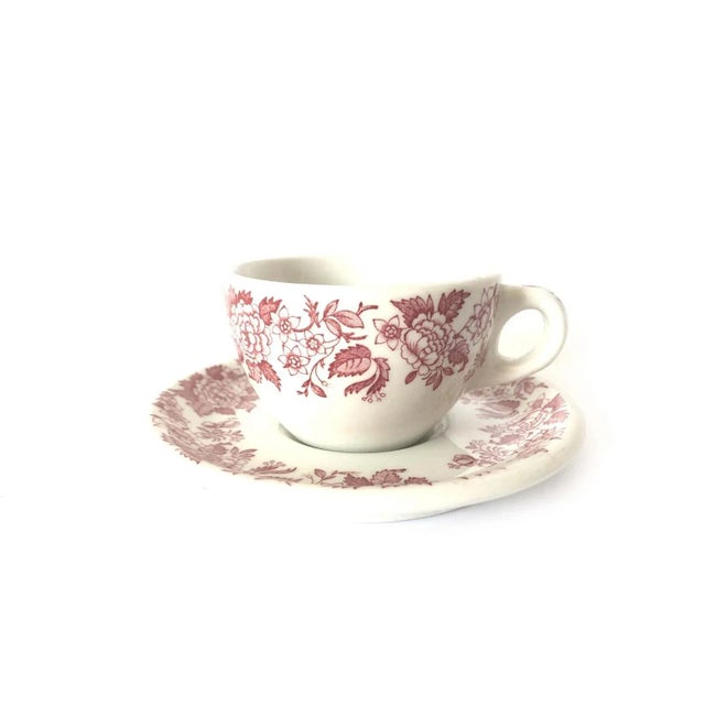Vintage Jackson China Restaurant Ware Red Flower Teacup Coffee Cup Saucer Set- 2 Pc For Sale - Image 4 of 10