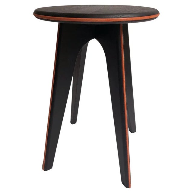 Black Stained Ash and Orange Leather ASSY Stool by Mademoiselle Jo For Sale - Image 6 of 6