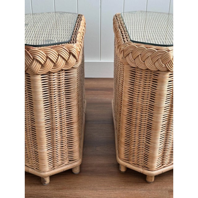 Vintage Brown Jordan Braided Wicker Side Tables, Pair For Sale - Image 9 of 17