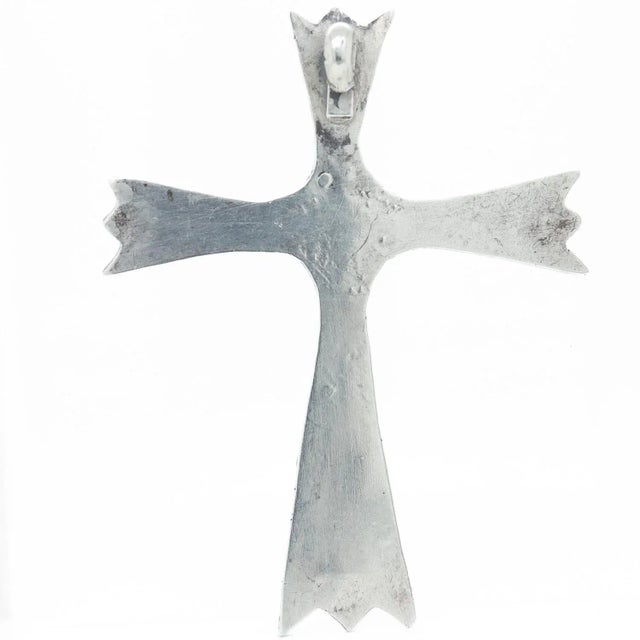 Metal Vintage Southwestern Silver, Turquoise, and Coral Pendant Cross for a Necklace For Sale - Image 7 of 12