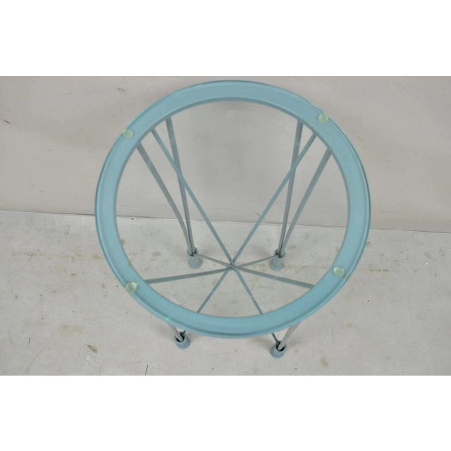 Late 20th Century Postmodern Blue Wrought Iron "Skyscraper" Glass Top Pedestal Stand Side Table For Sale - Image 5 of 10