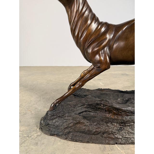 Large Bronze Stag Sculpture – Leaping Deer on Log Base, 36” H Wildlife Art For Sale - Image 4 of 13