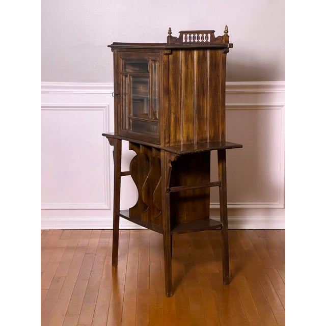 Art Nouveau Walnut Display or Music Cabinet With Beveled Glass and Easel Stand, C. 1910s For Sale In Philadelphia - Image 6 of 17