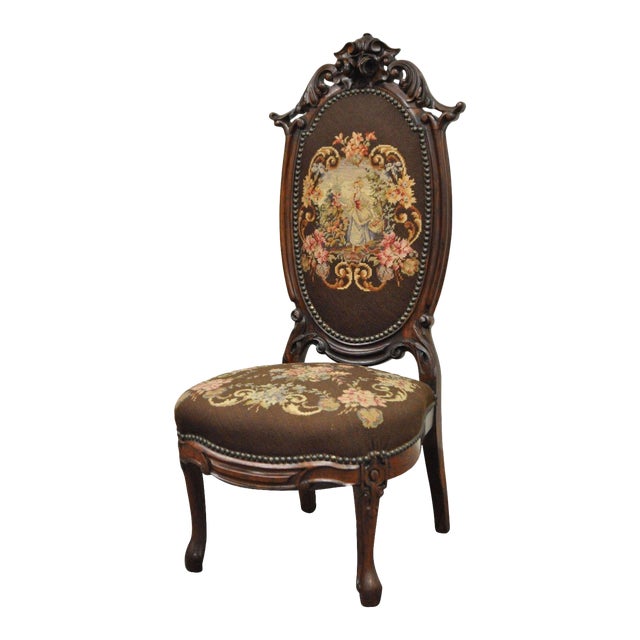 Antique Victorian Carved Rosewood & Needlepoint Side Chair Chairish