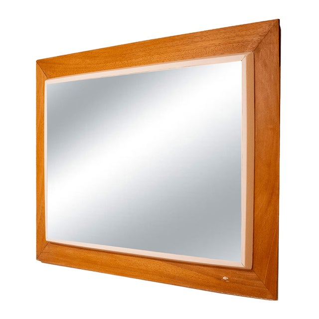 Restored 1950s mid-century wooden frame with a new mirror. Can be hung horizontally or vertically.