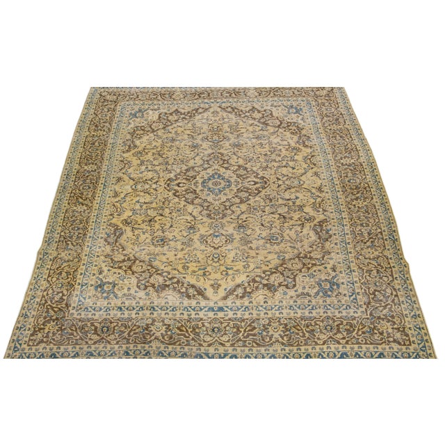 Persian 1930s Handmade Vintage Persian Tabriz Tan Wool Rug With Medallion Design For Sale - Image 3 of 7