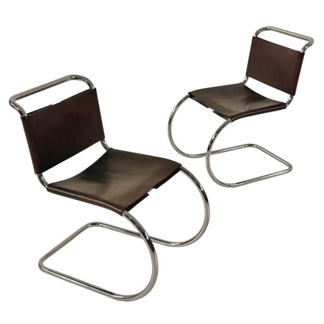 Set of 6 Mies Van Der Rohe Leather Mr10 Dining Chairs, Knoll International, 1960 For Sale - Image 4 of 9