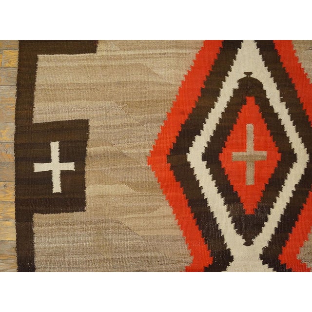 1920s Gray Lozenge Crossing Antique American Navajo Rug 4'9" X 7'3" Flatweave Wool Carpet For Sale - Image 9 of 16