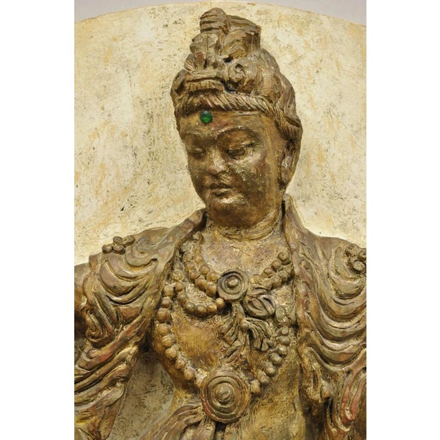 Vintage 43" Fiberglass Kuan Shih Yin Buddha Relief Round Wall Art Sculpture For Sale - Image 12 of 12
