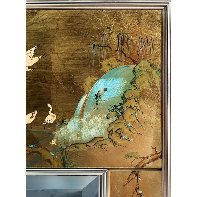 Wood LaBarge Elgomise Chinnoiserie Reverse Gold Painted Mirror, 1986 For Sale - Image 7 of 18