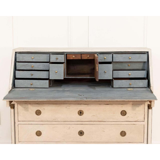 19th-Century Swedish Bureau With Carved Columns And Blue-Painted Interior For Sale - Image 10 of 13